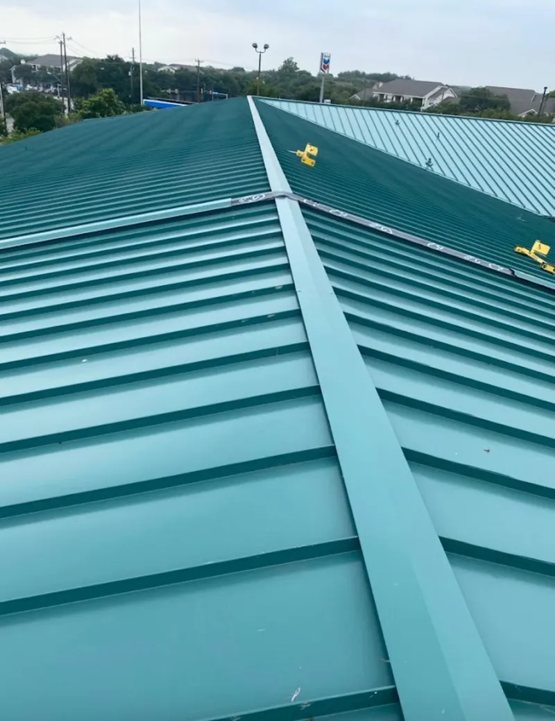 Green commercial metal roof ridge and valley for Metal Roof Repair in Marple